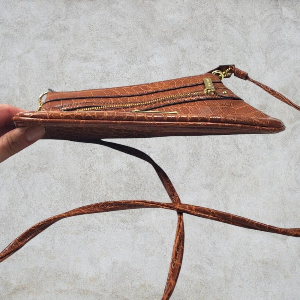 Anne Klein‎ Cognac Brown Crocodile Embossed Crossbody Bag Gold Hardware